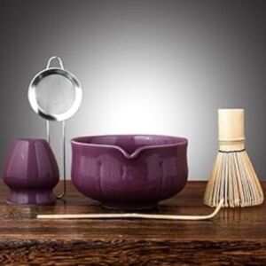 Purple Ceramic Matcha Bowl Set with Bamboo Whisk